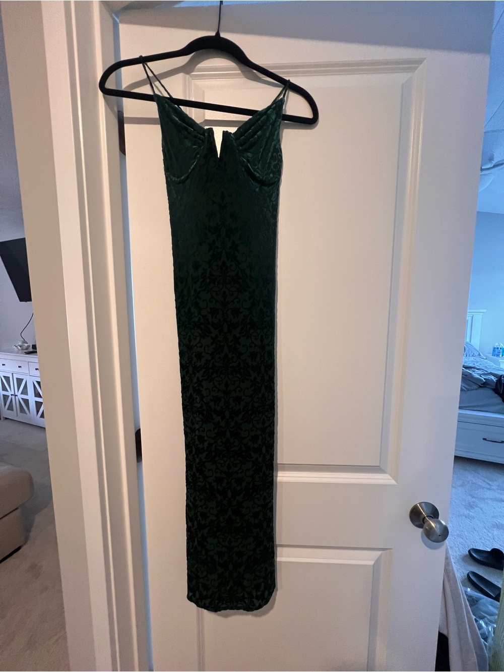 Green Velvet Slip Dress with Spaghetti Straps